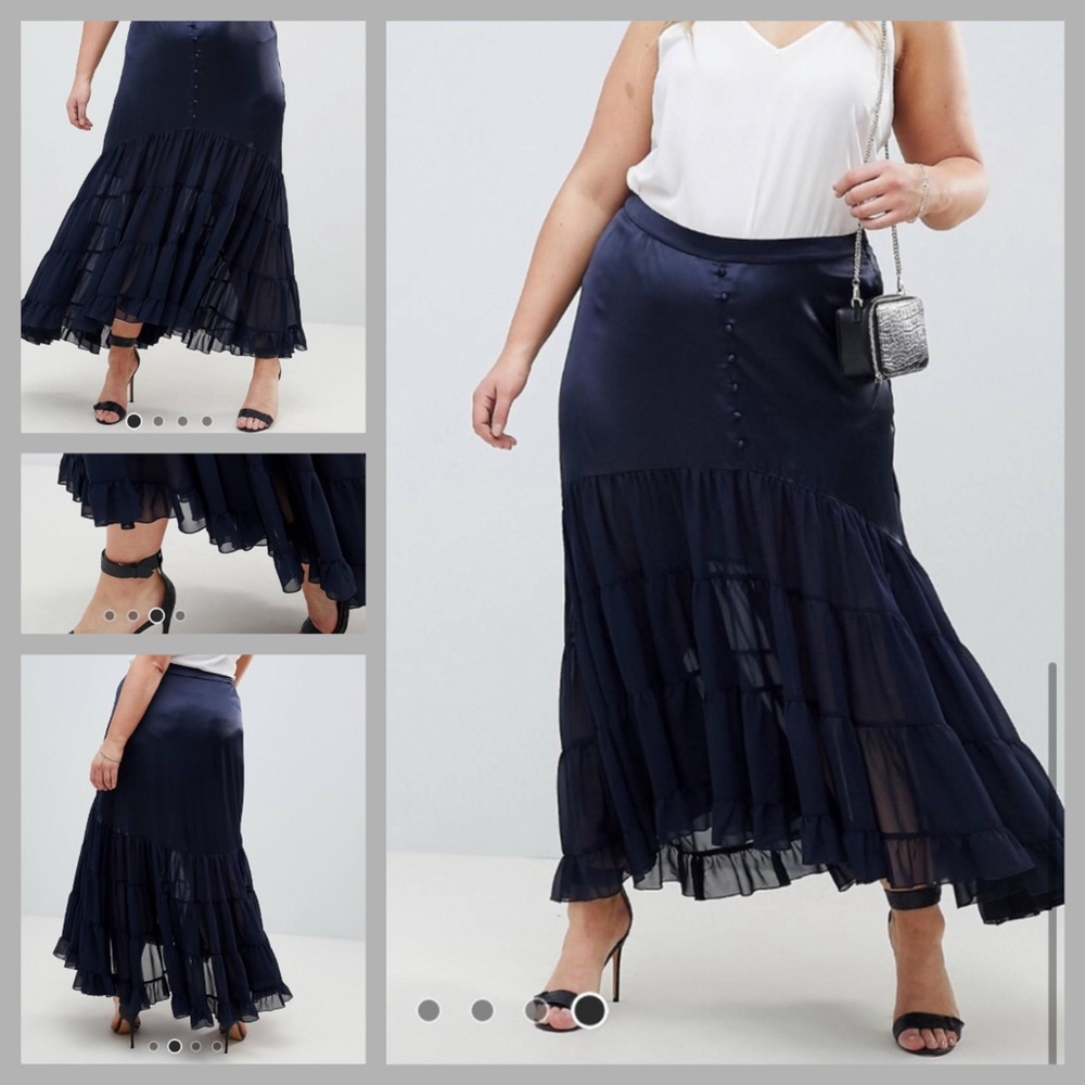 NWT ASOS CURVE Satin Mix Tiered Maxi Skirt sz 20